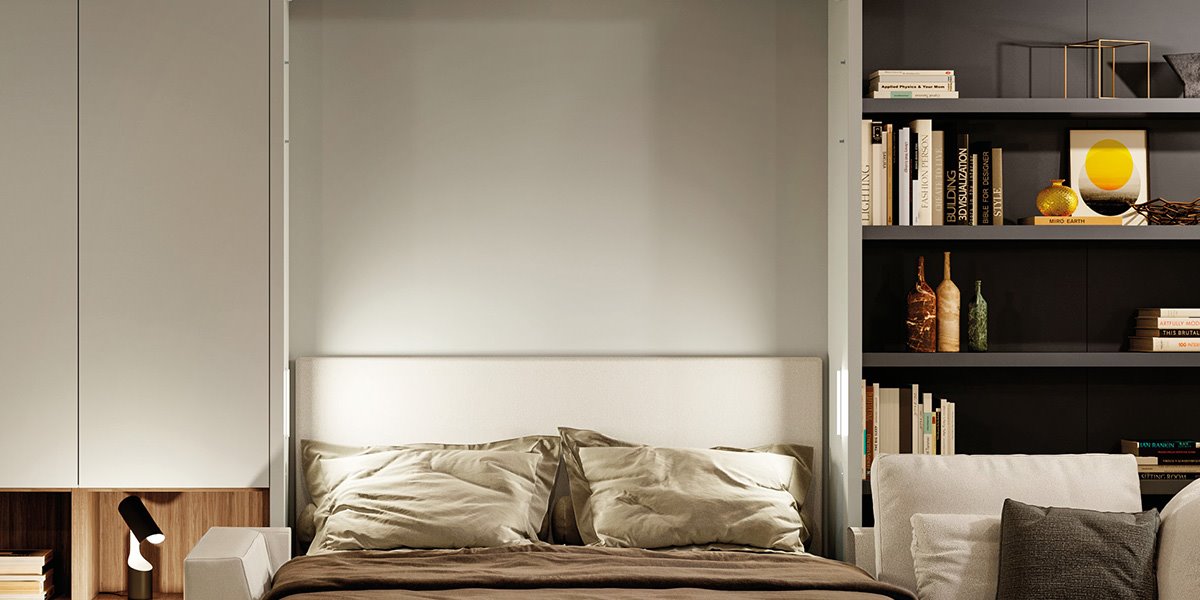 Wandbed  C gestoffeerd hoofdbord bed habits
